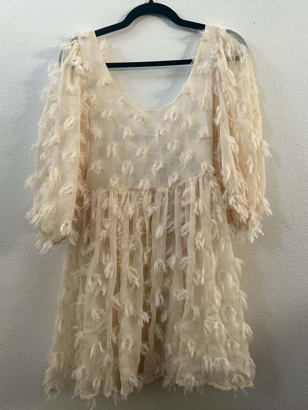 NWT SISTER JANE Sparkle Faux Feather White Mini Dress Size S UK 8